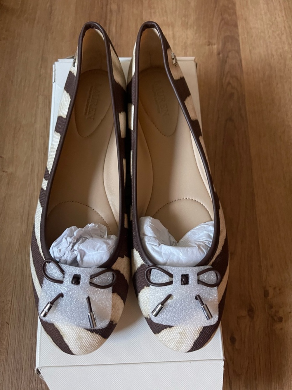 Ralph Lauren Brown and Cream Patterned Ballet Flats with Bow